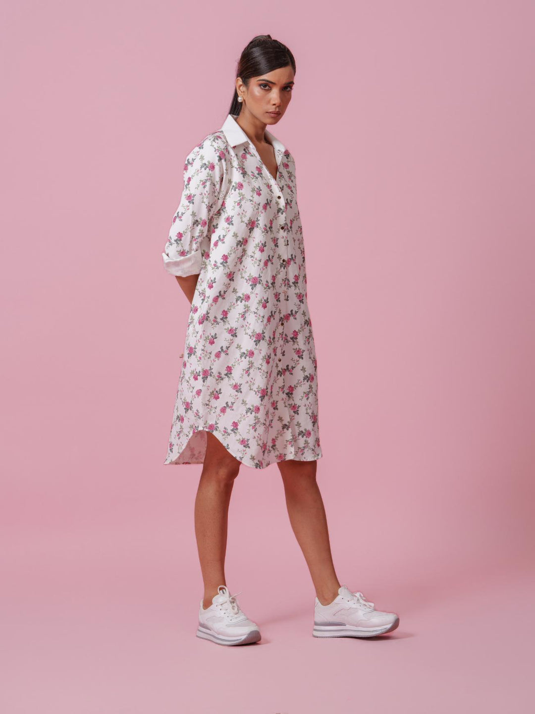Rosie - Printed Knee Length Shirt Dress