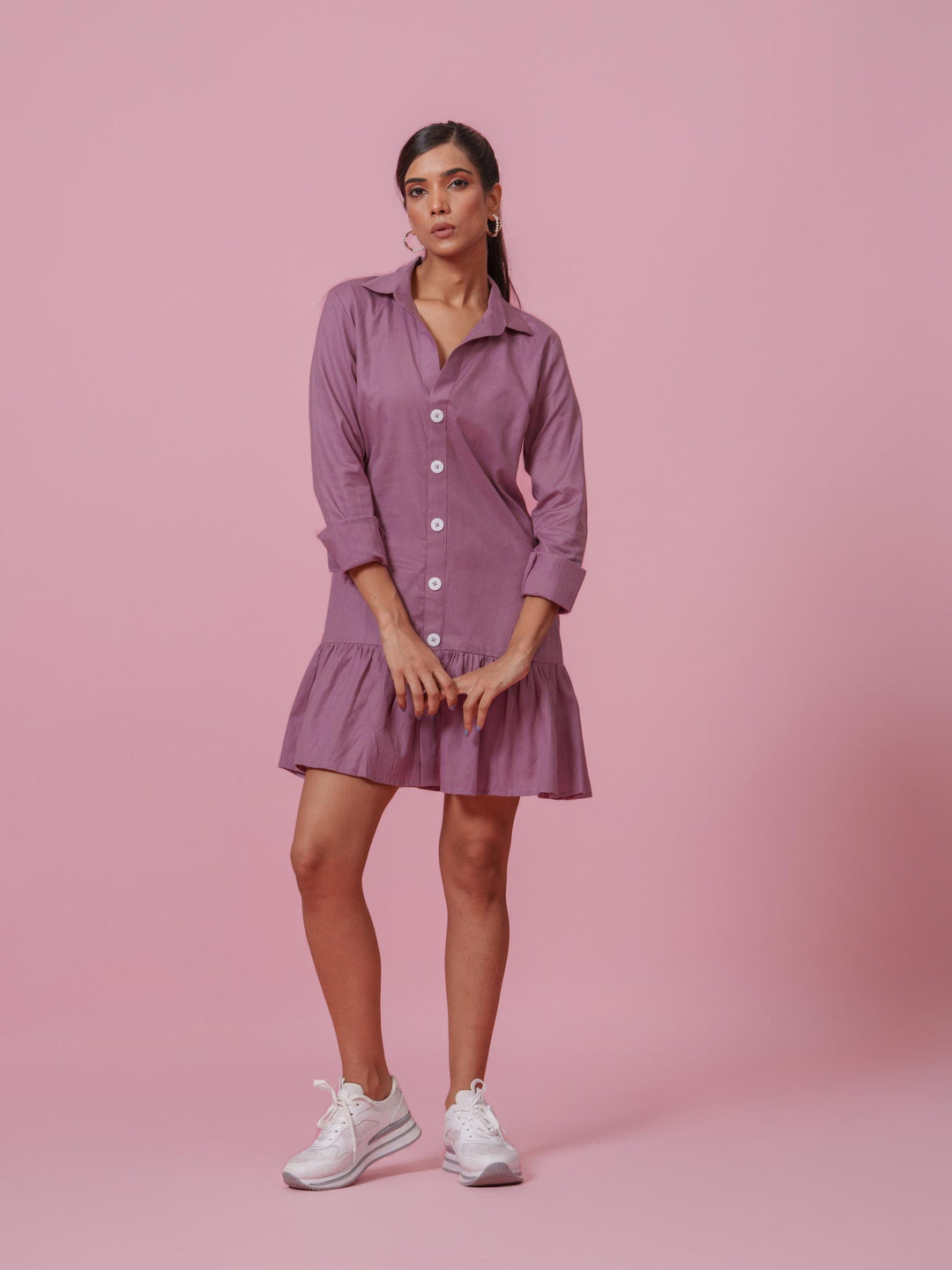 Twitter-Knee Length dress with collars