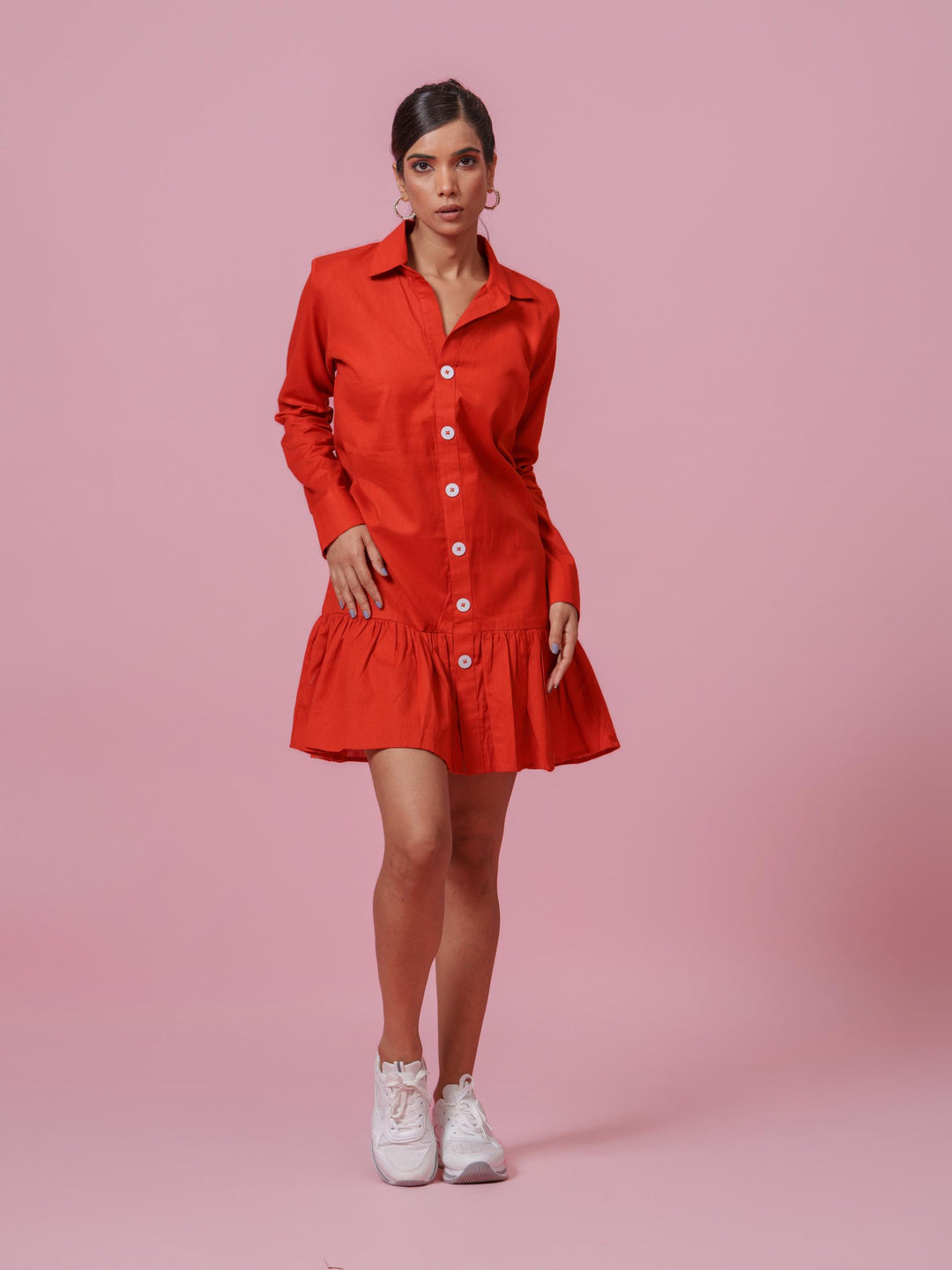 Twitter-Knee Length dress with collars