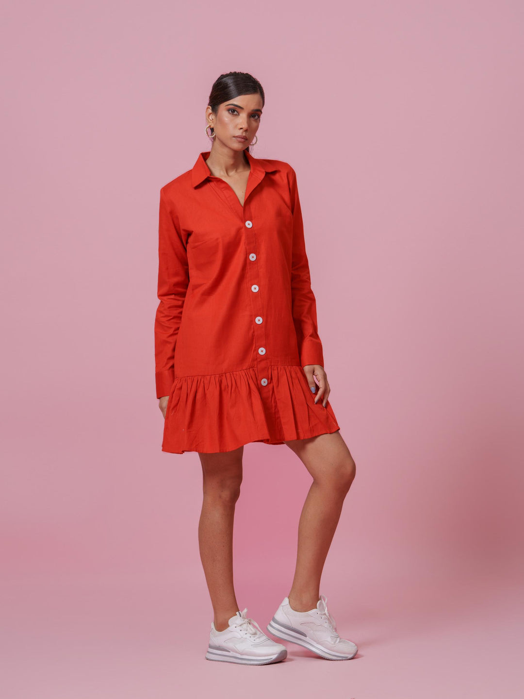 Twitter-Knee Length dress with collars