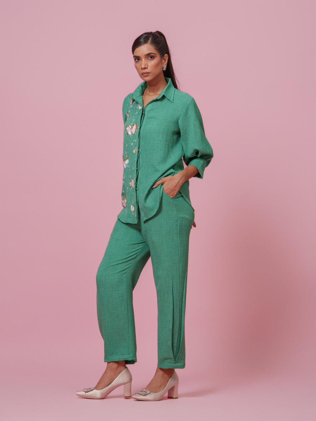 Emma- Premium Linen Hand Embroidered Women Co-Ord Set