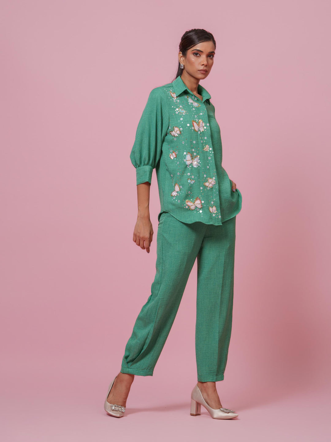 Emma- Premium Linen Hand Embroidered Women Co-Ord Set