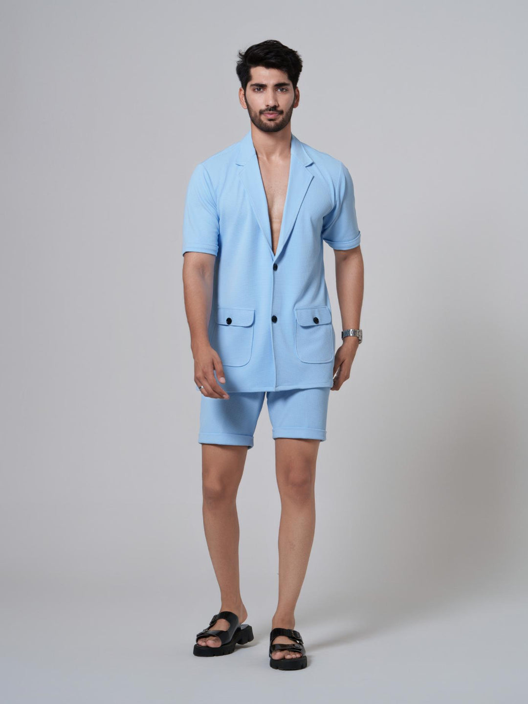 Noha- Two Button Shirt with Shorts in Premium Popcorn cotton