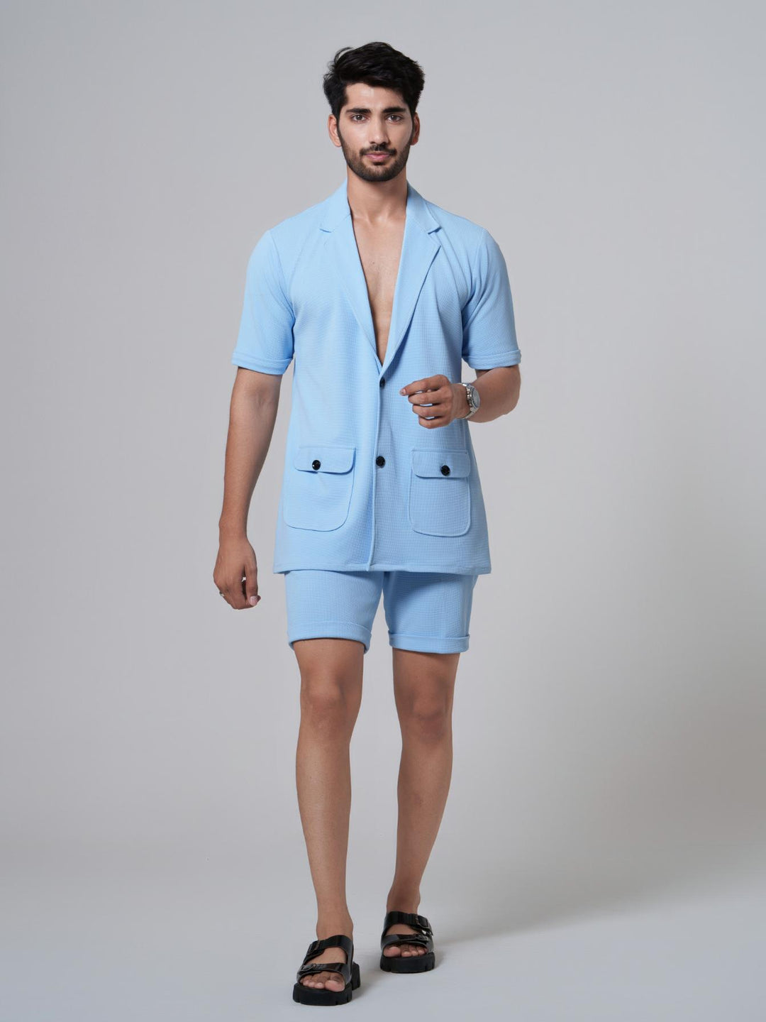 Noha- Two Button Shirt with Shorts in Premium Popcorn cotton