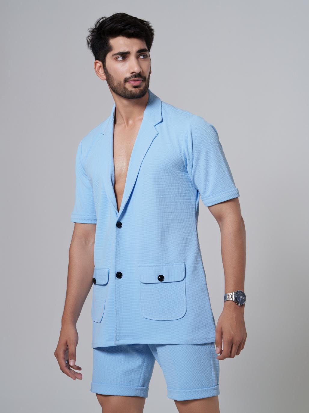 Noha- Two Button Shirt with Shorts in Premium Popcorn cotton