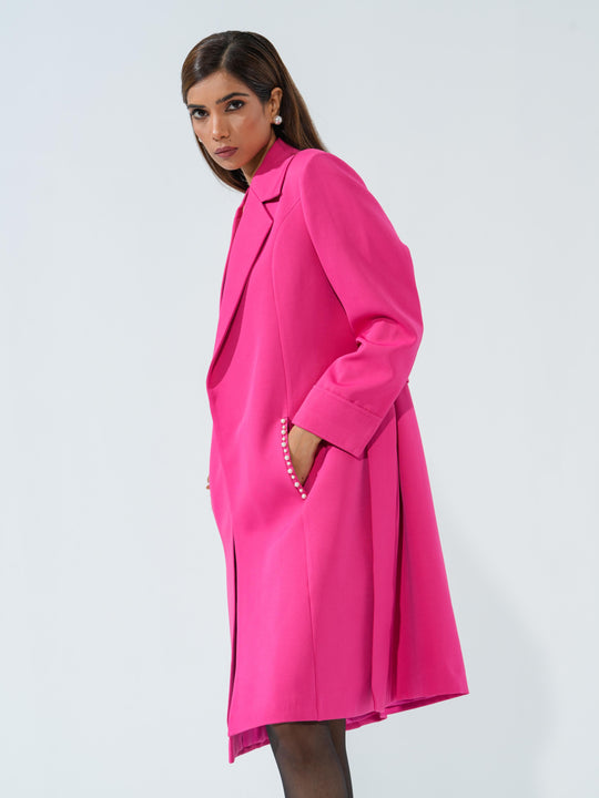 Candy - Women's Longline Coat in Banana crape