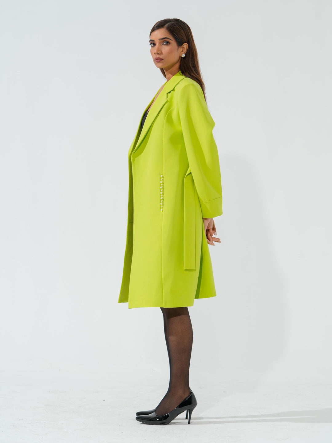 Candy - Women's Longline Coat in Banana crape