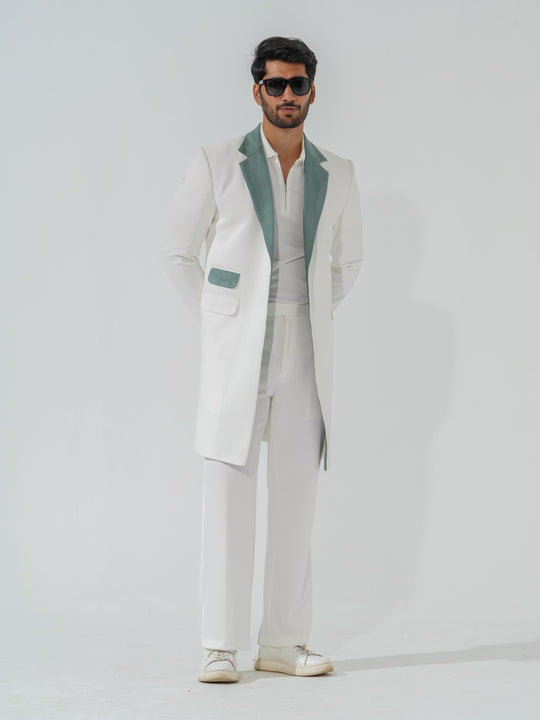 Apollo - White Longline Coat in Premium Popcorn Cotton