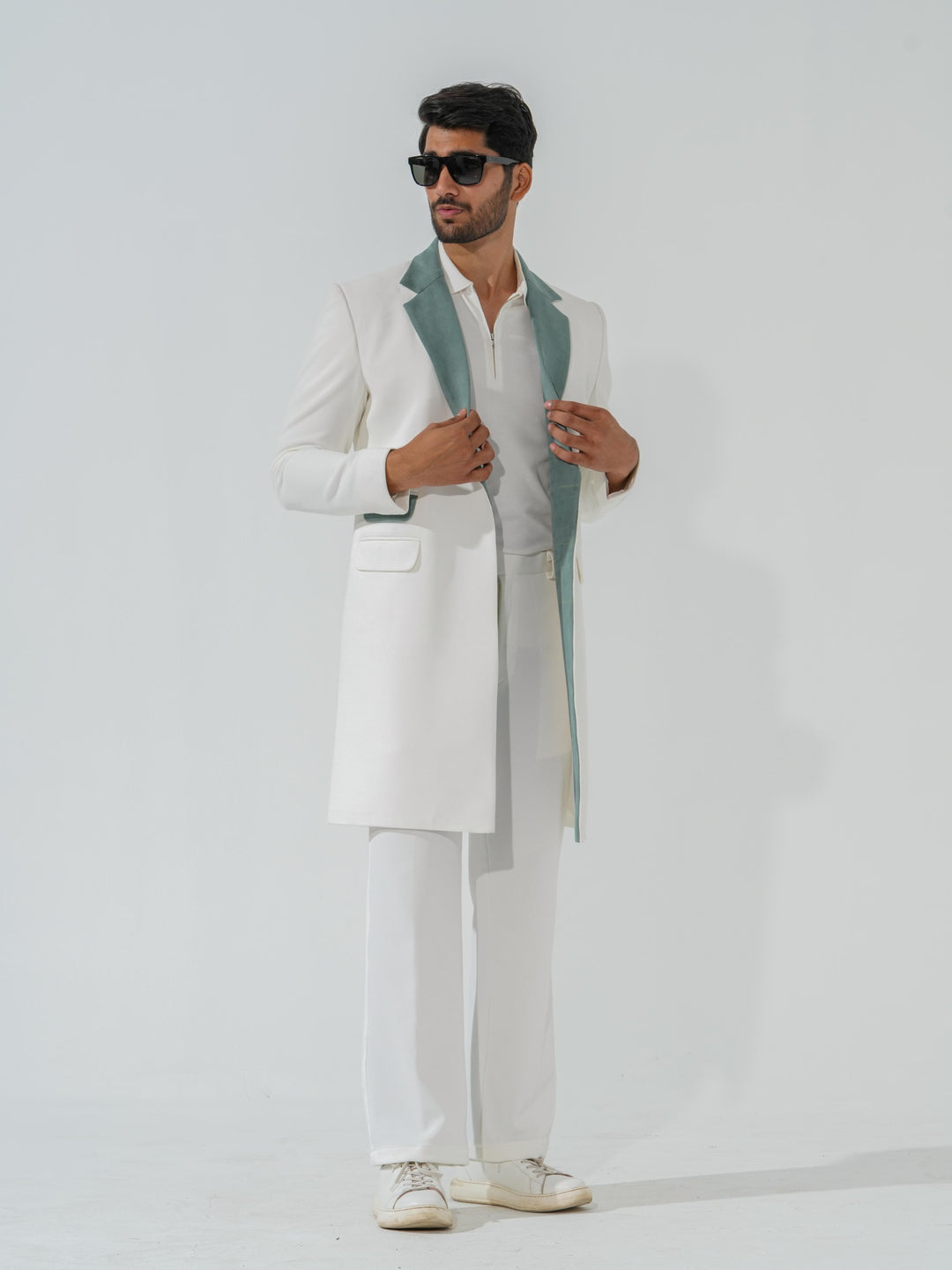 Apollo - White Longline Coat in Premium Popcorn Cotton