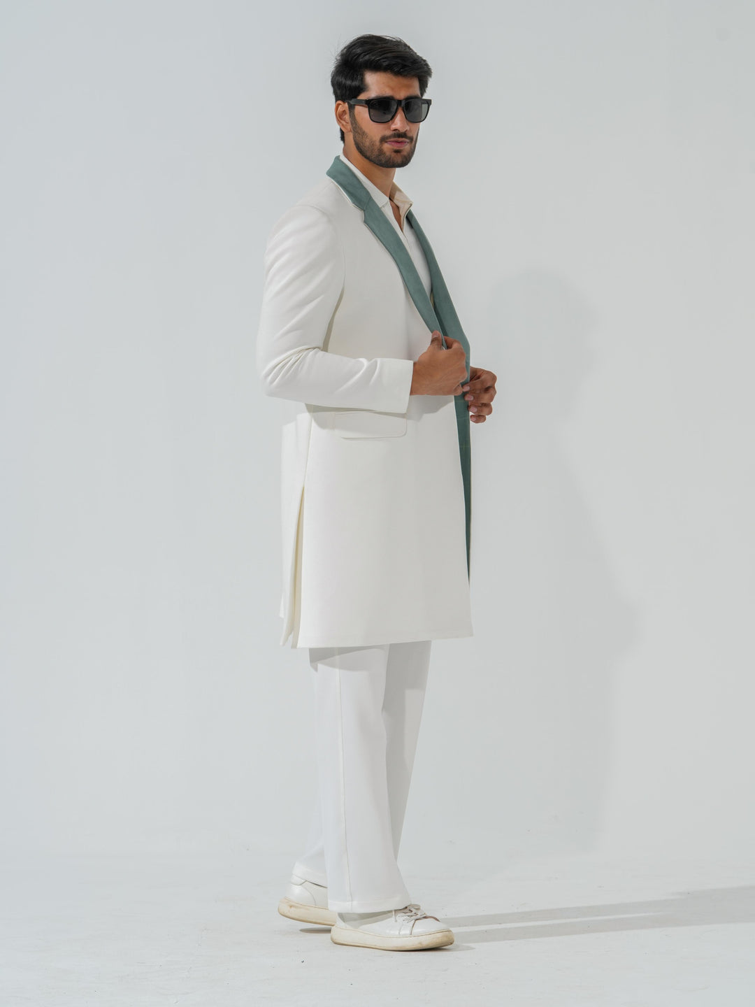 Apollo - White Longline Coat in Premium Popcorn Cotton