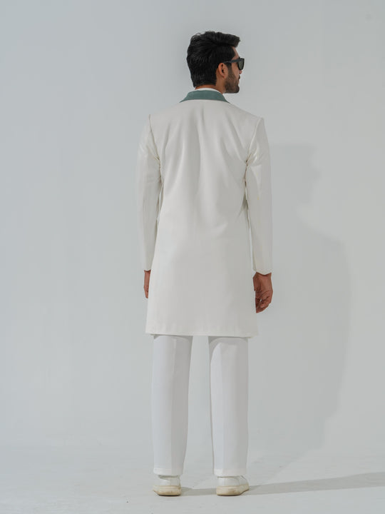 Apollo - White Longline Coat in Premium Popcorn Cotton