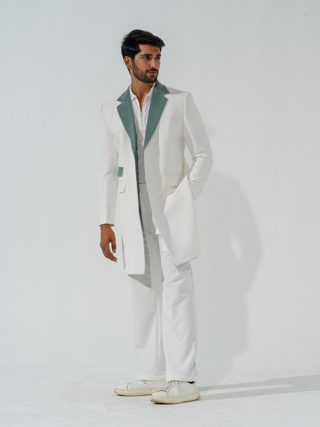 Apollo - White Longline Coat in Premium Popcorn Cotton