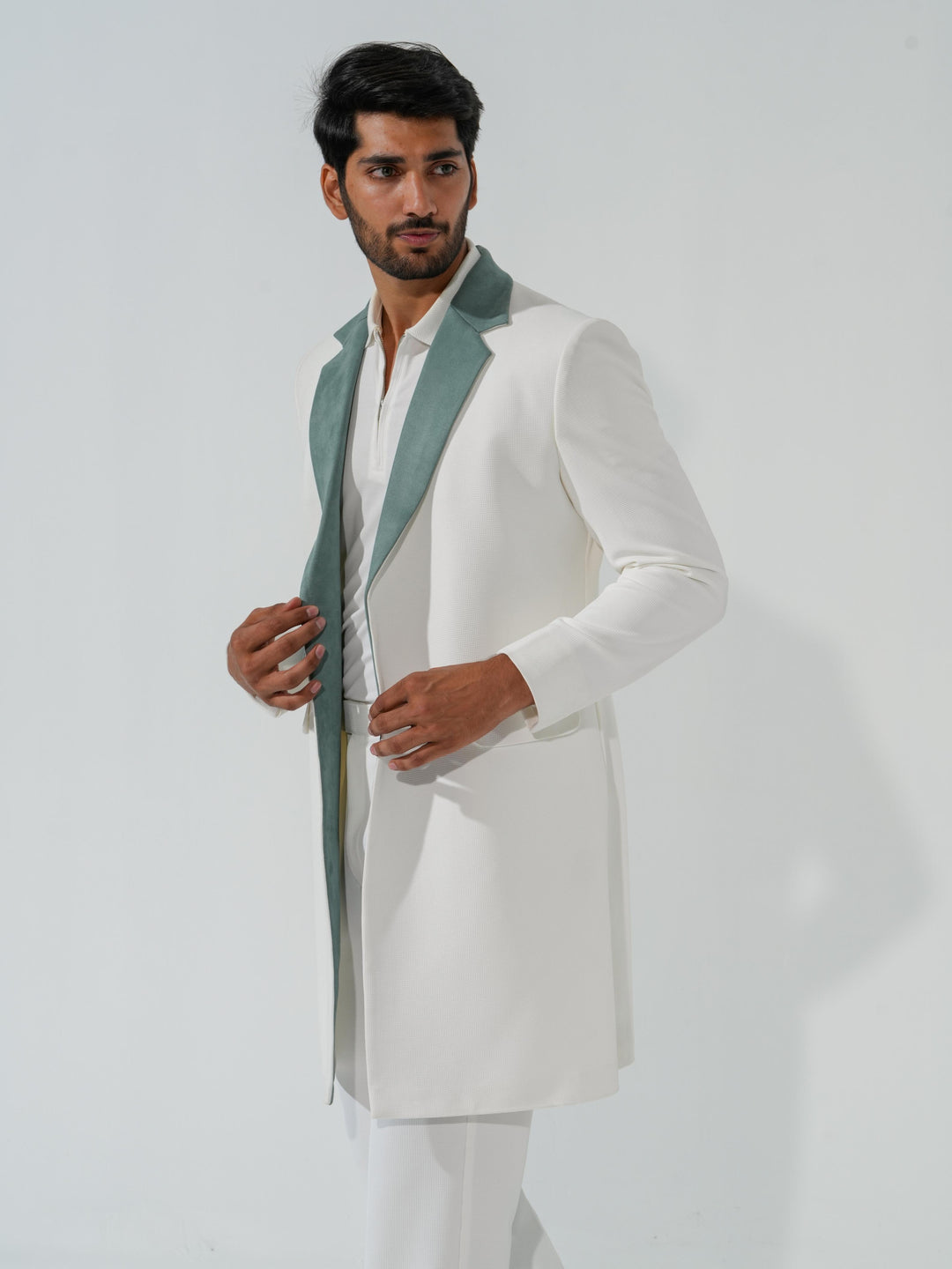 Apollo - White Longline Coat in Premium Popcorn Cotton