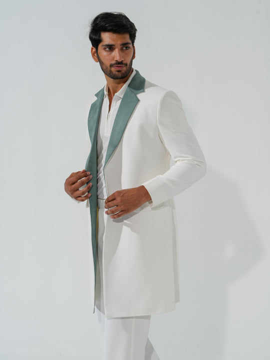 Apollo - White Longline Coat in Premium Popcorn Cotton