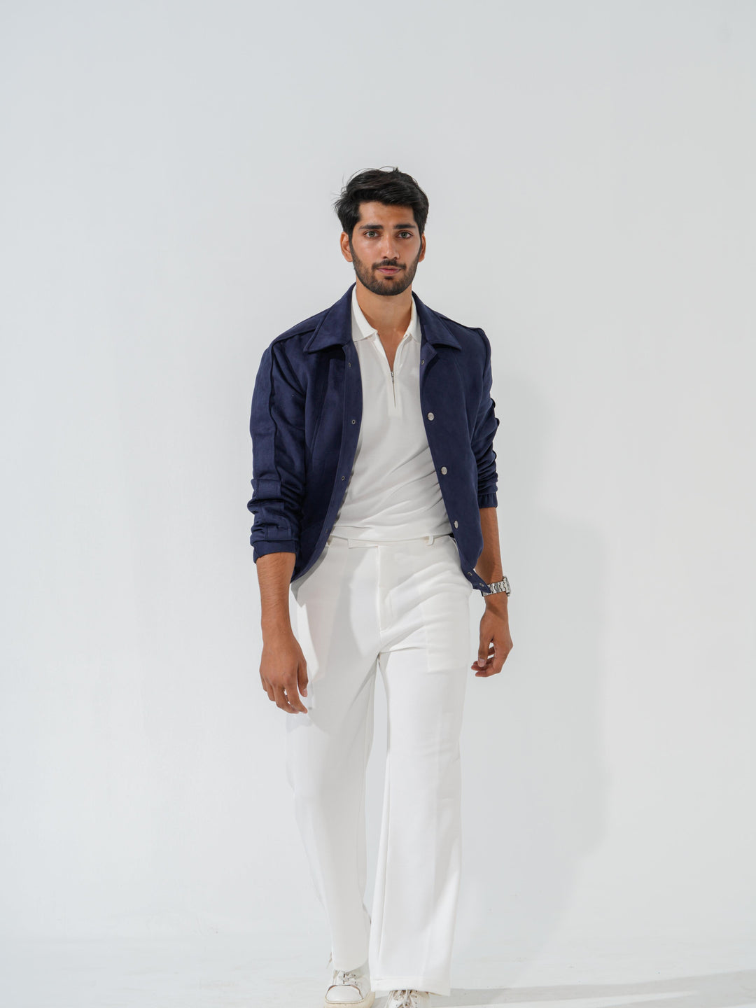 Rover- Our stylish blue suede bomber Jacket