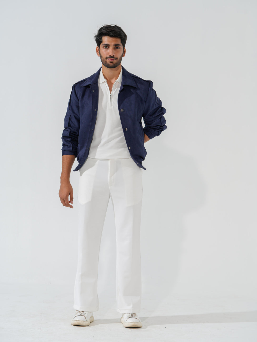 Rover- Our stylish blue suede bomber Jacket