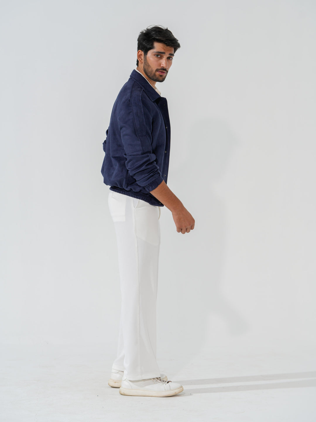Rover- Our stylish blue suede bomber Jacket