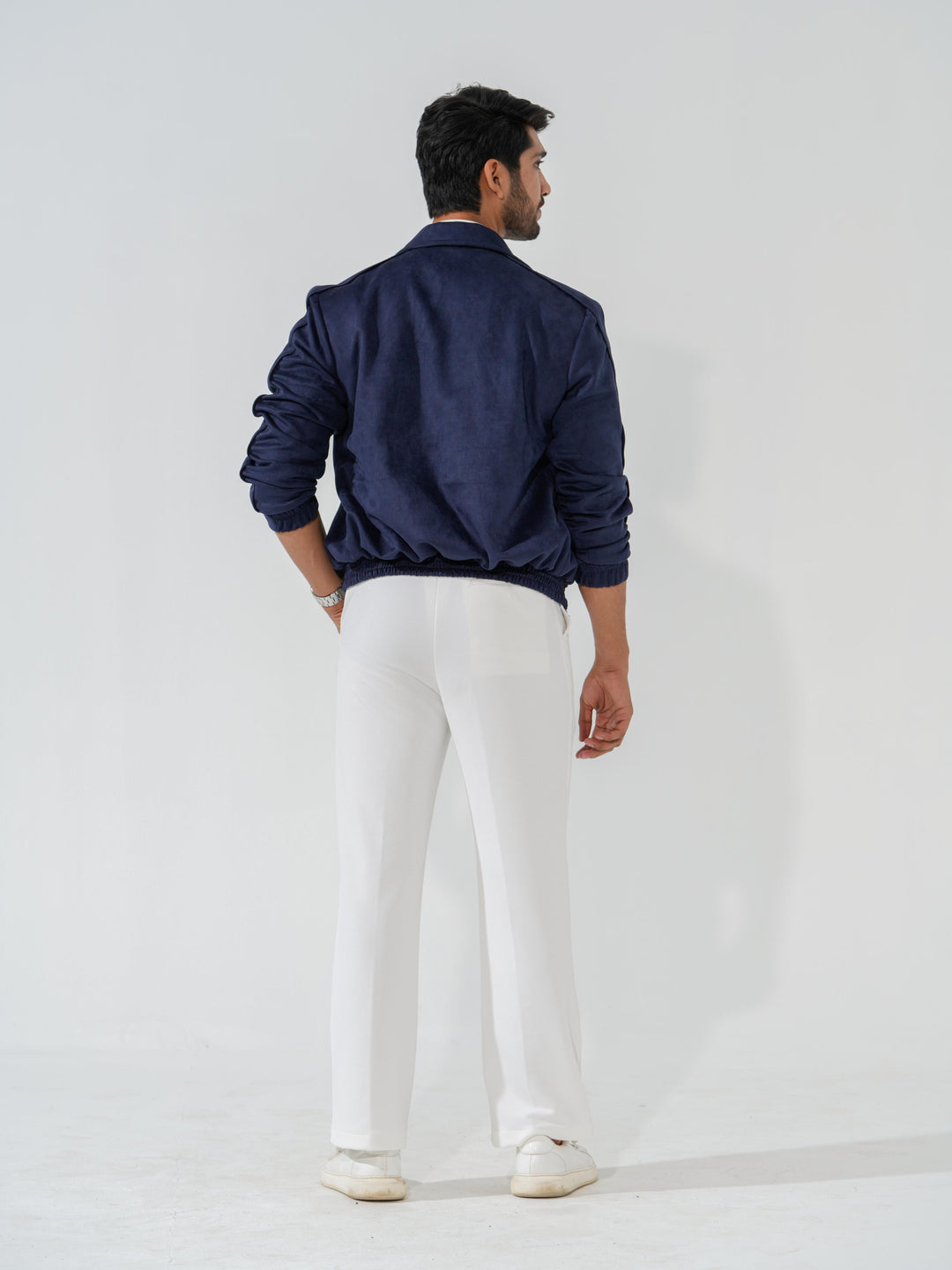 Rover- Our stylish blue suede bomber Jacket