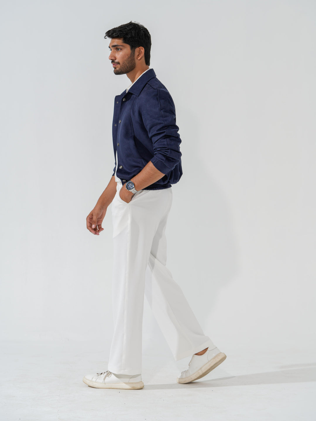 Rover- Our stylish blue suede bomber Jacket