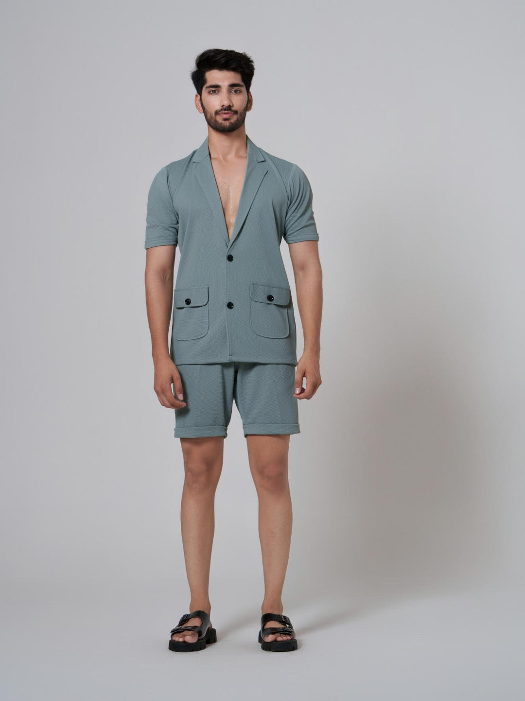 Noha- Two Button Shirt with Shorts in Premium Popcorn cotton