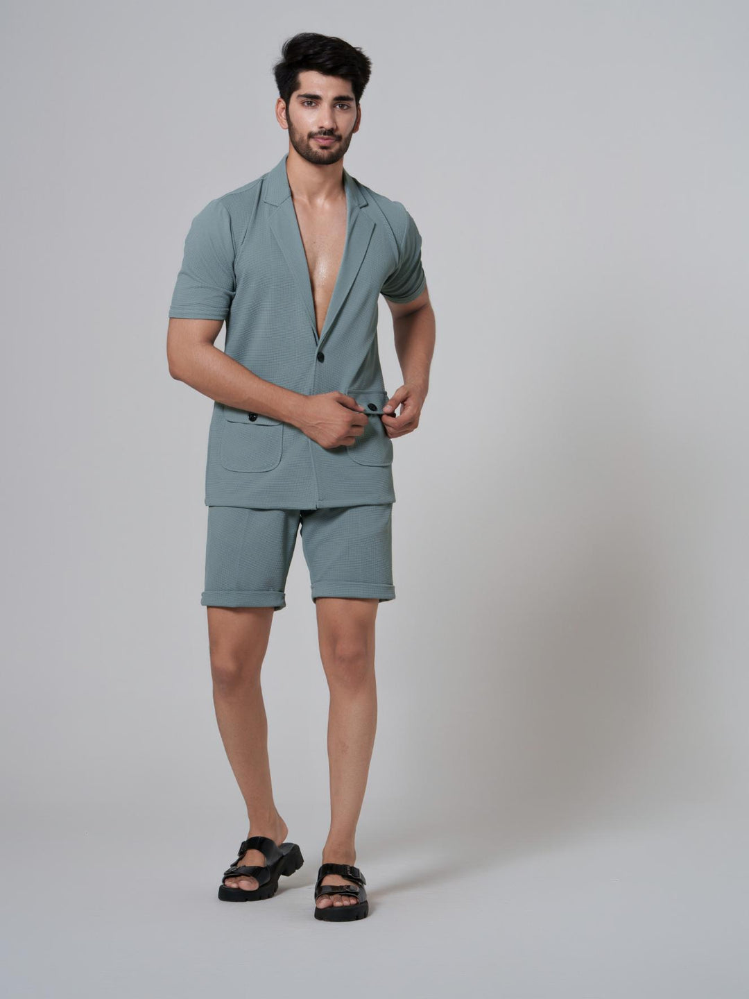 Noha- Two Button Shirt with Shorts in Premium Popcorn cotton