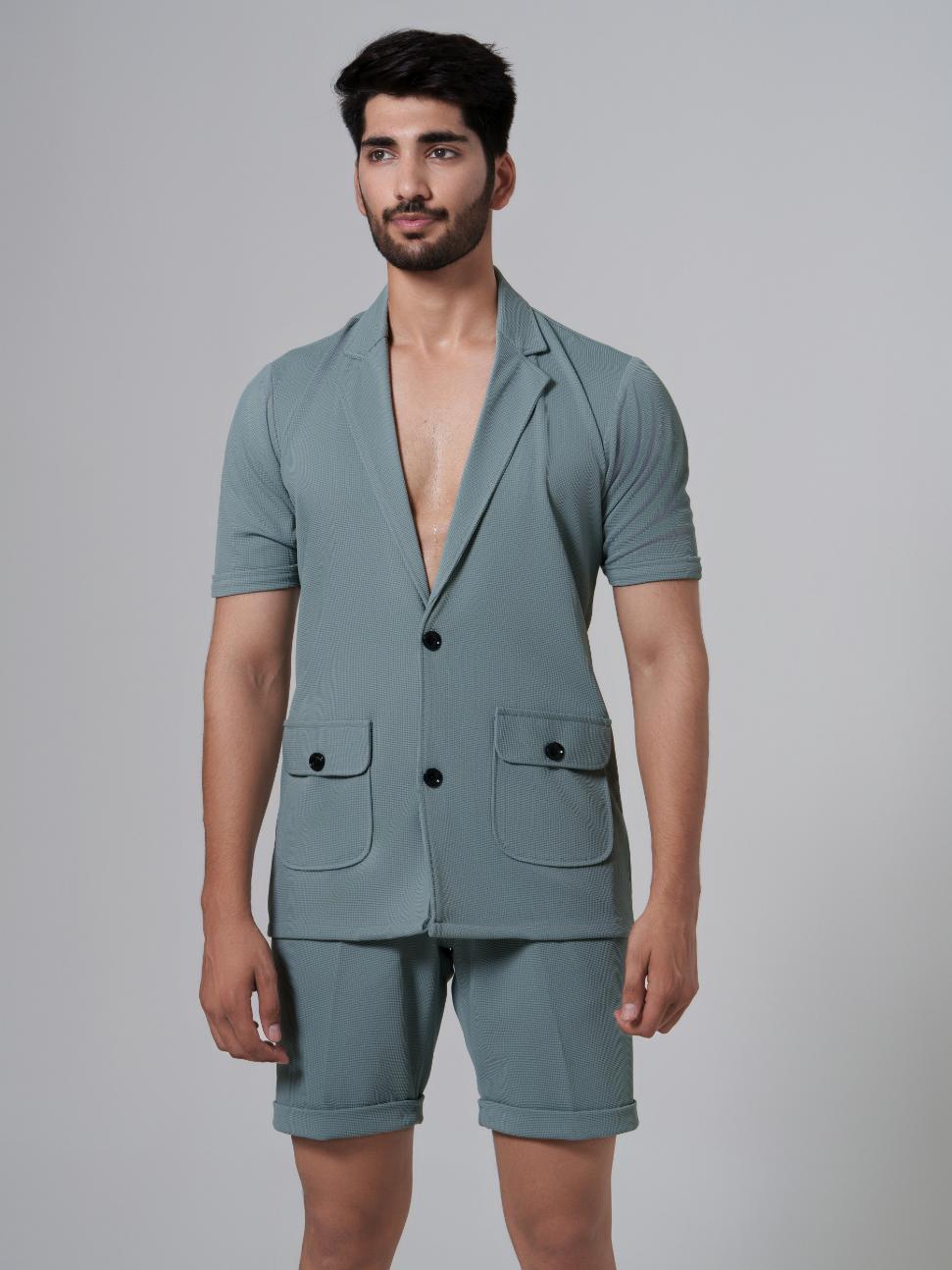 Noha- Two Button Shirt with Shorts in Premium Popcorn cotton