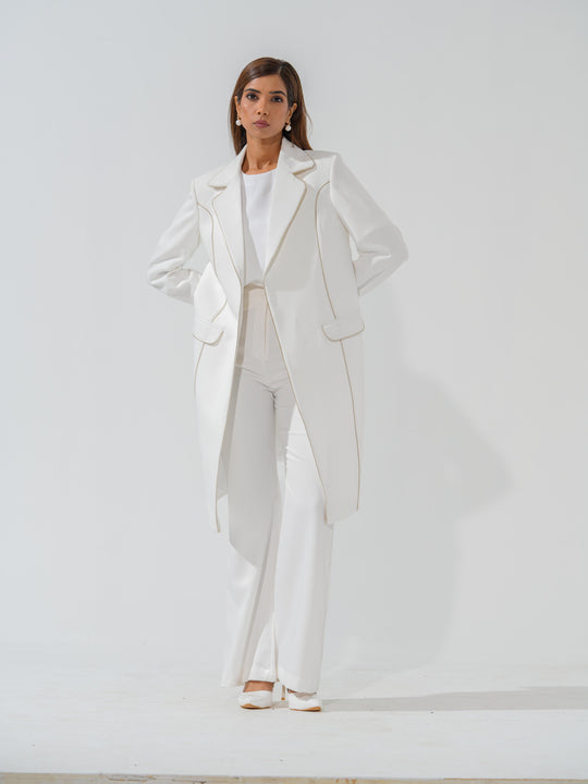 Frozen - Longline coat with a touch of Gold in Banana crape