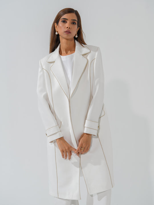Frozen - Longline coat with a touch of Gold in Banana crape