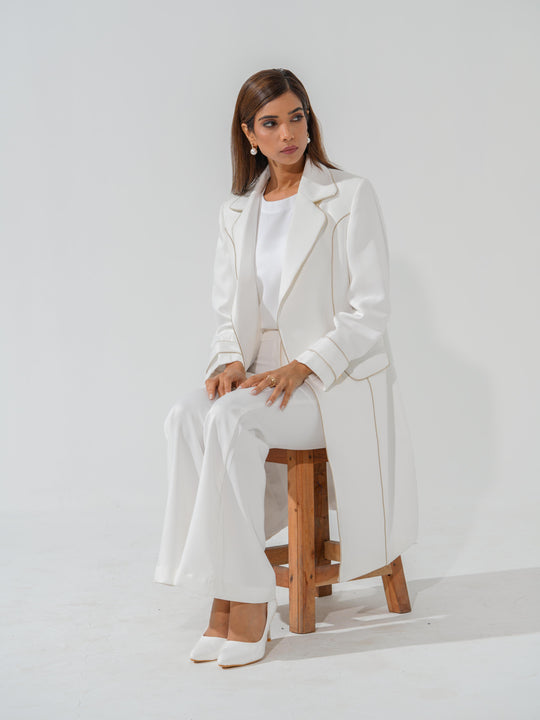Frozen - Longline coat with a touch of Gold in Banana crape