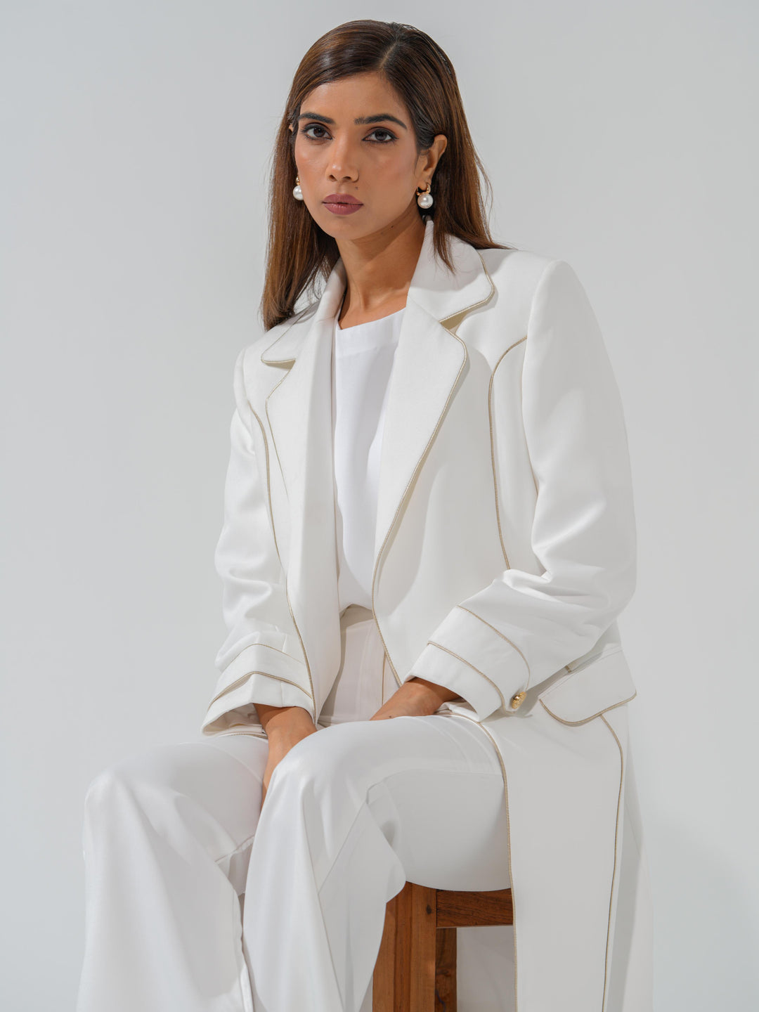 Frozen - Longline coat with a touch of Gold in Banana crape