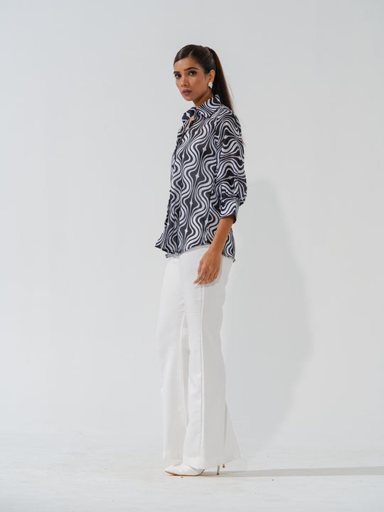 Maze - Linen Satin Printed Comfort Fit Shirt