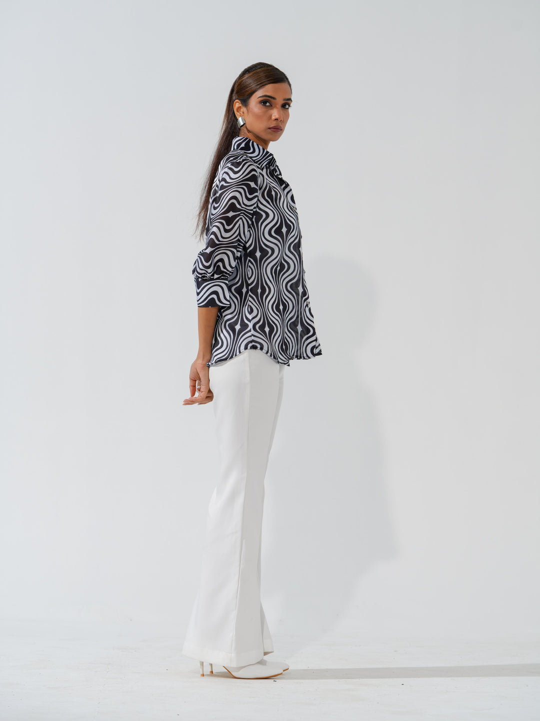 Maze - Linen Satin Printed Comfort Fit Shirt