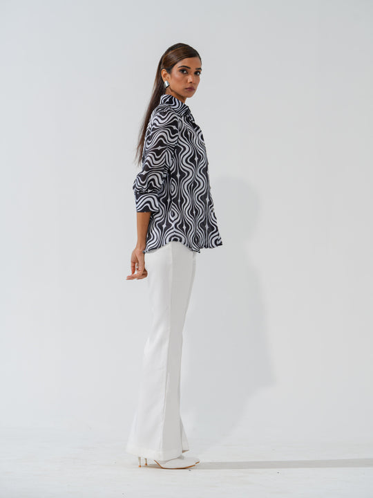 Maze - Linen Satin Printed Comfort Fit Shirt