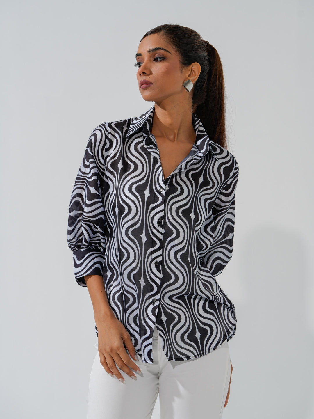 Maze - Linen Satin Printed Comfort Fit Shirt