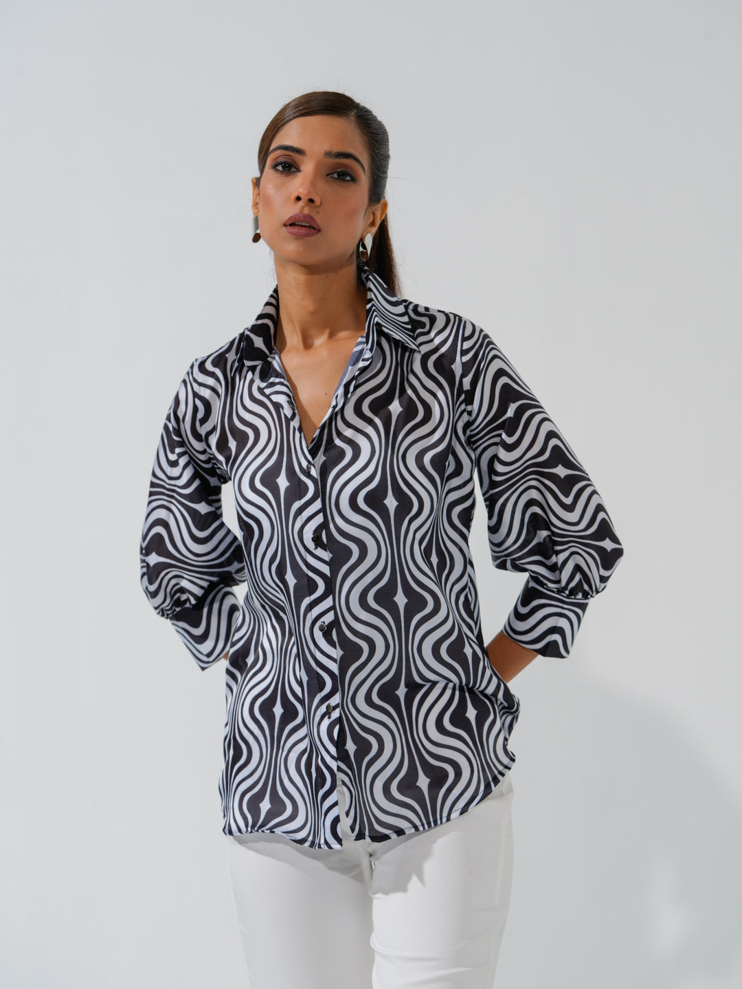 Maze - Linen Satin Printed Comfort Fit Shirt