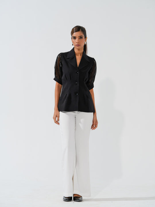 Isabell - Banana Crepe top with balloon sleeves