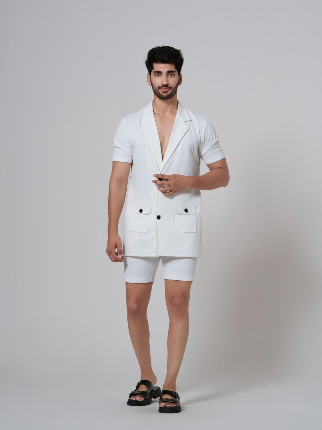 Noha- Two Button Shirt with Shorts in Premium Popcorn cotton