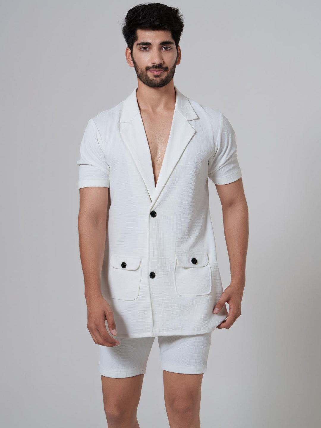 Noha- Two Button Shirt with Shorts in Premium Popcorn cotton