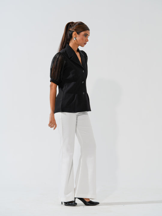Isabell - Banana Crepe top with balloon sleeves