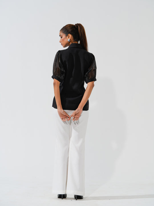 Isabell - Banana Crepe top with balloon sleeves