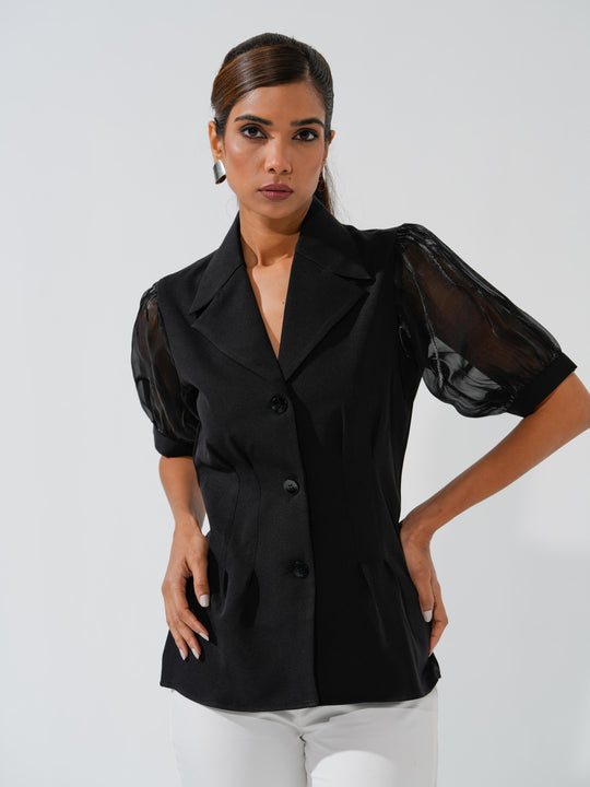 Isabell - Banana Crepe top with balloon sleeves