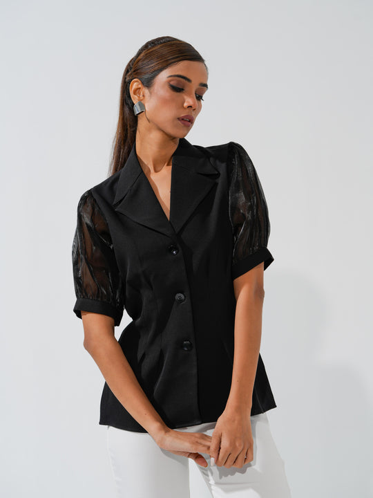 Isabell - Banana Crepe top with balloon sleeves
