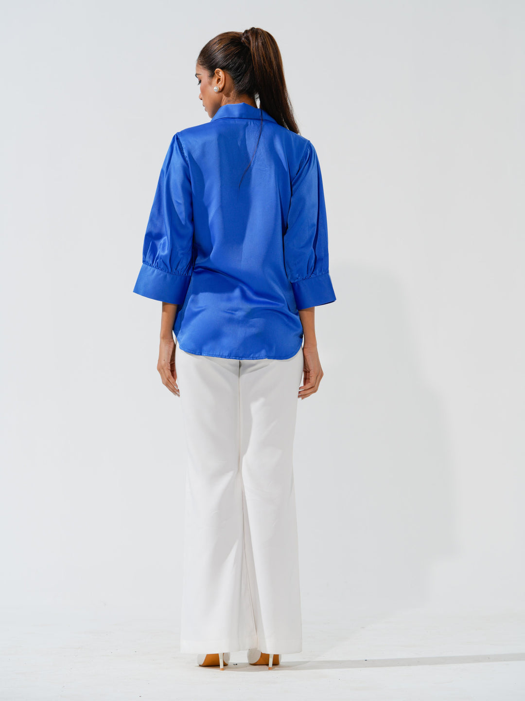 Pearled- Premium Satin Shirt with Pearl Detailing On Shoulders