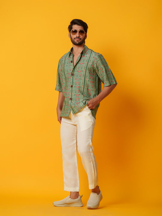 Zen - Floral Striped Cotton Satin Shirt