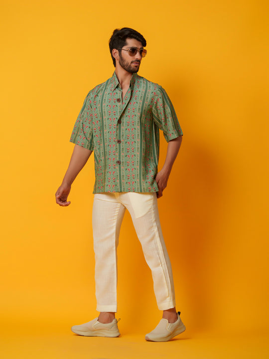 Zen - Floral Striped Cotton Satin Shirt