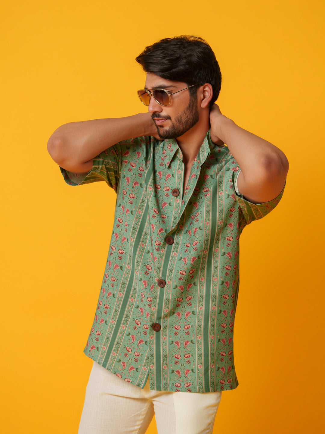 Zen - Floral Striped Cotton Satin Shirt