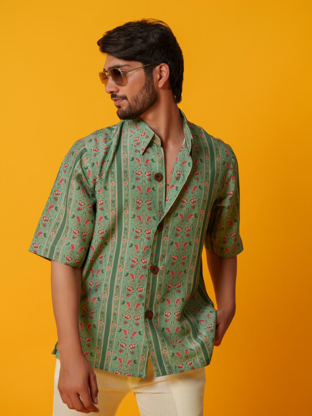 Zen - Floral Striped Cotton Satin Shirt