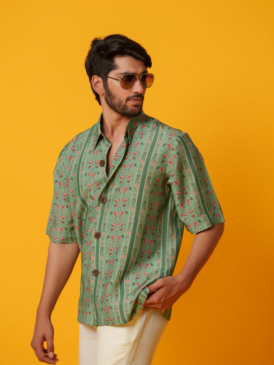 Zen - Floral Striped Cotton Satin Shirt