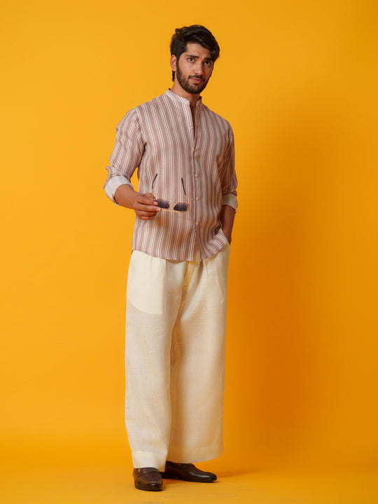 Shadow - Linen Comfort Fit Striped Shirt
