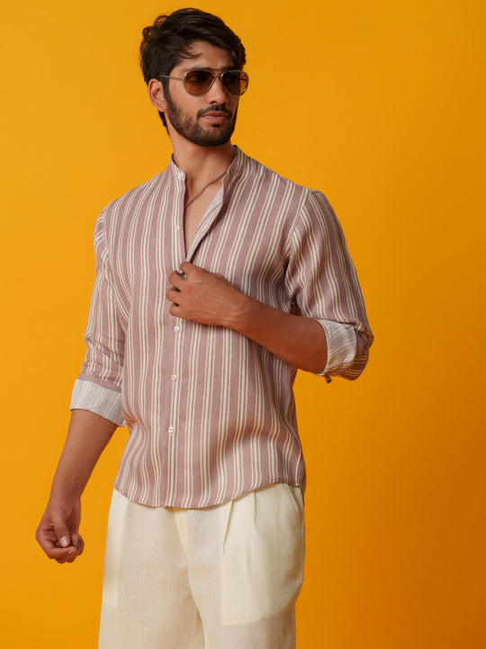Shadow - Linen Comfort Fit Striped Shirt